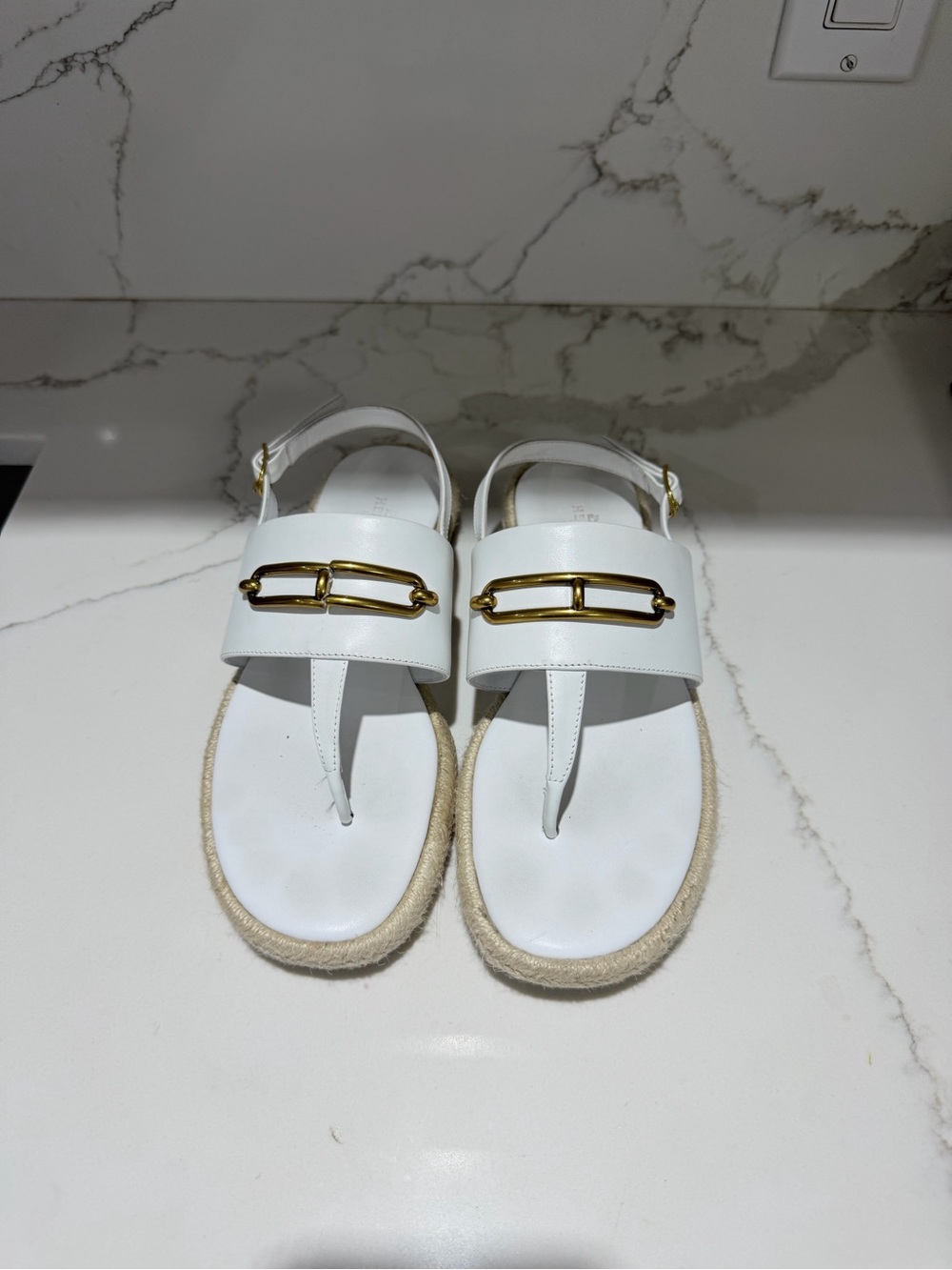White Leather Espadrille Sandals – Size EU 37 – Damaged Hardware